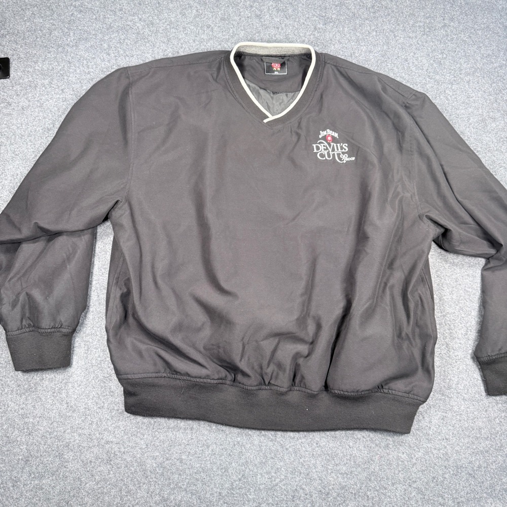 Jim Beam Devils Cut 90 Proof Mens 2XL Black V-Neck Windshirt Pullover Jacket
